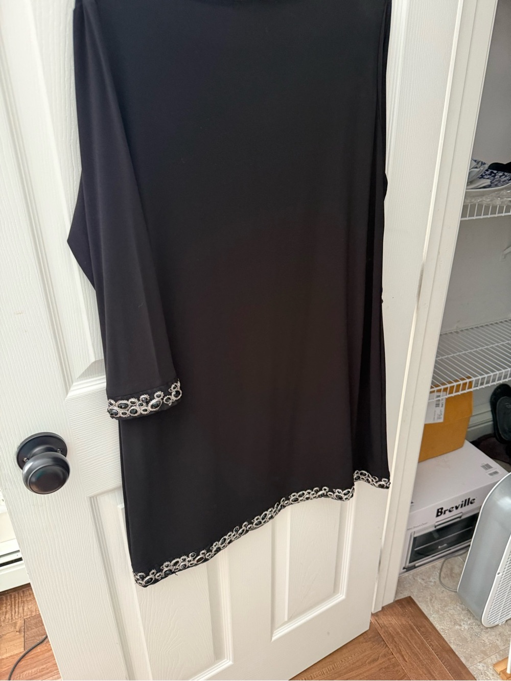 Tiana B. Black Long Sleeve Dress with Silver Embroidered Trim